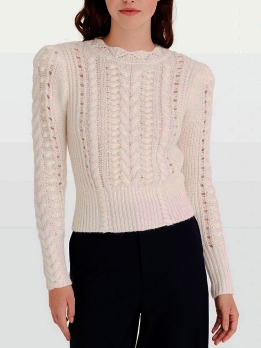 CLUB MONACO Cable Lace Bubble Merino Mohair Sweater Sz S Romantic